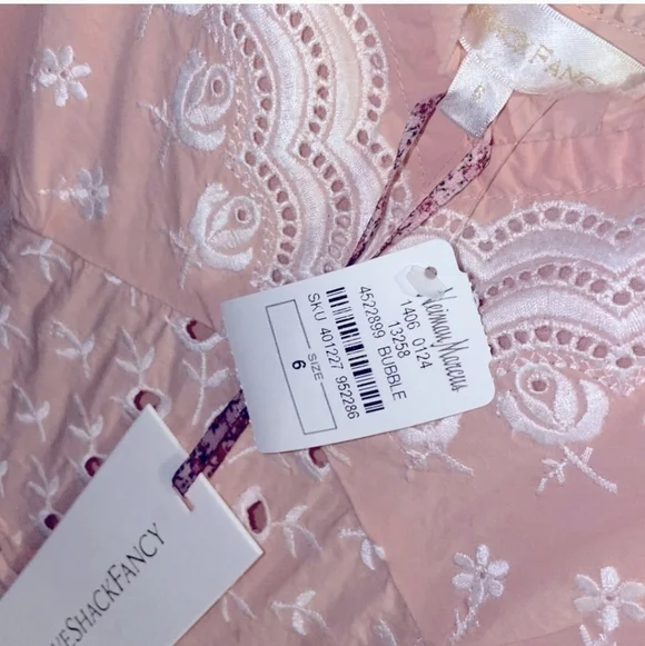 LoveShackFancy Pink Eyelet Mini Dress Size 6  Sleeveless Pleated Boho NWT - Picture 9 of 14